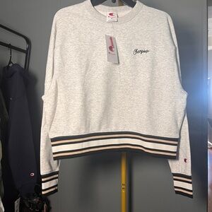 Champion Heather Gray Sweatshirt with Striped Trim